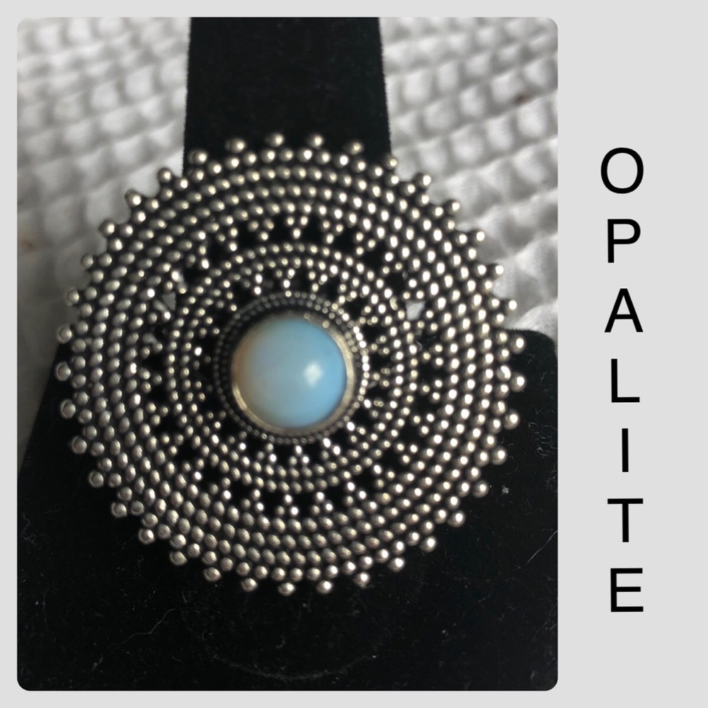 Opalite Mandala Handmade Silver Boho Ethnic Ring